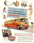 1948 To Snowlands.. To Sunlands... For winter travel at Lowest Fares - take Trailways