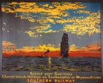 1939 ‘Sunset over Guernsey’ Channel Islands Holidays via Southampton or Weymouth (GWR) Southern Railway