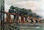 1944 'Train Crossing The Moselle' France by A. Brockie Stevenson