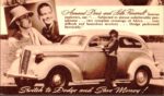 1937 Dodge 2-Door Sedan with Armand Denis and Leila Roosevelt. Switch to Dodge and Save Money!