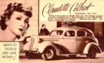 1937 Dodge 4-Door Sedan with Claudette Colbert. Switch To Dodge And Save Money!