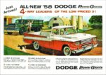 1958 Dodge Power Giant Trucks. 4-Way Leaders Of The Low-Priced 3!